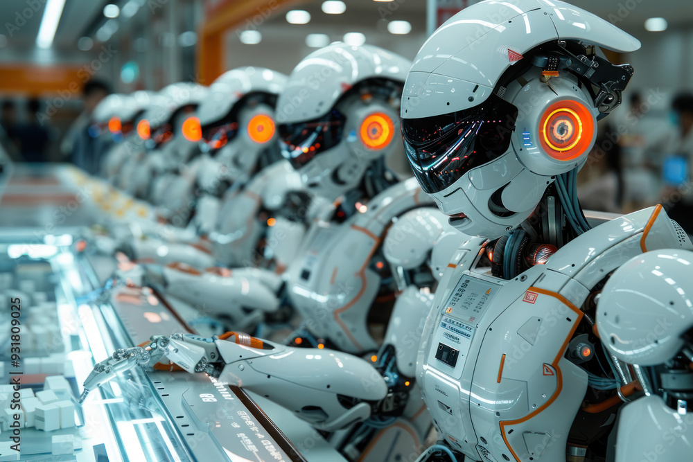 Fototapeta premium Humanoid robots enhance manufacturing quality