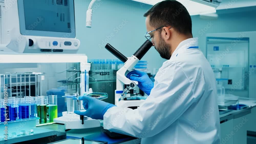 Medical Researcher Inspecting Spirulina under High Magnification Medical Researcher Inspecting Spirulina under High Magnification