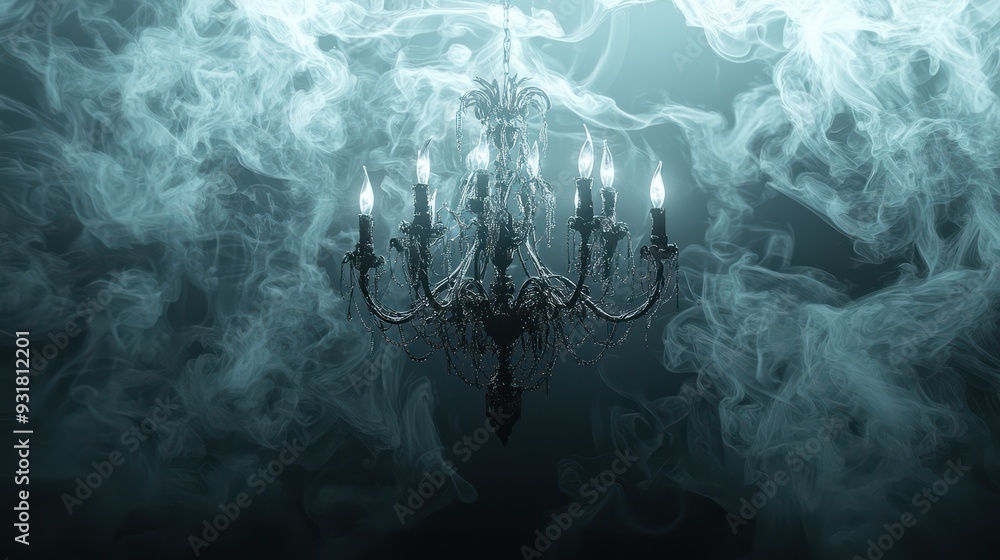 Gothic Chandelier Illuminating Dimly Lit Room with Cobwebs - Watercolor Style Illustration of Eerie Ambiance, Generative Ai Gothic Chandelier Illuminating Dimly Lit Room with Cobwebs - Watercolor Style Illustration of Eerie Ambiance, Generative Ai
