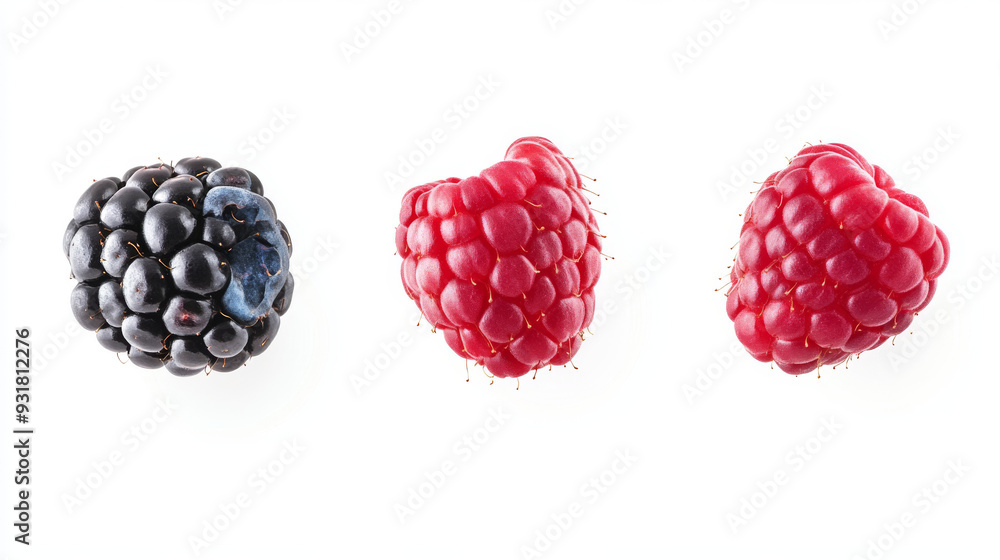 Collection of various falling fresh ripe wild berries, including raspberries, blackberries, and blueberries, isolated on a white background. Collection of various falling fresh ripe wild berries, including raspberries, blackberries, and blueberries, isolated on a white background.
