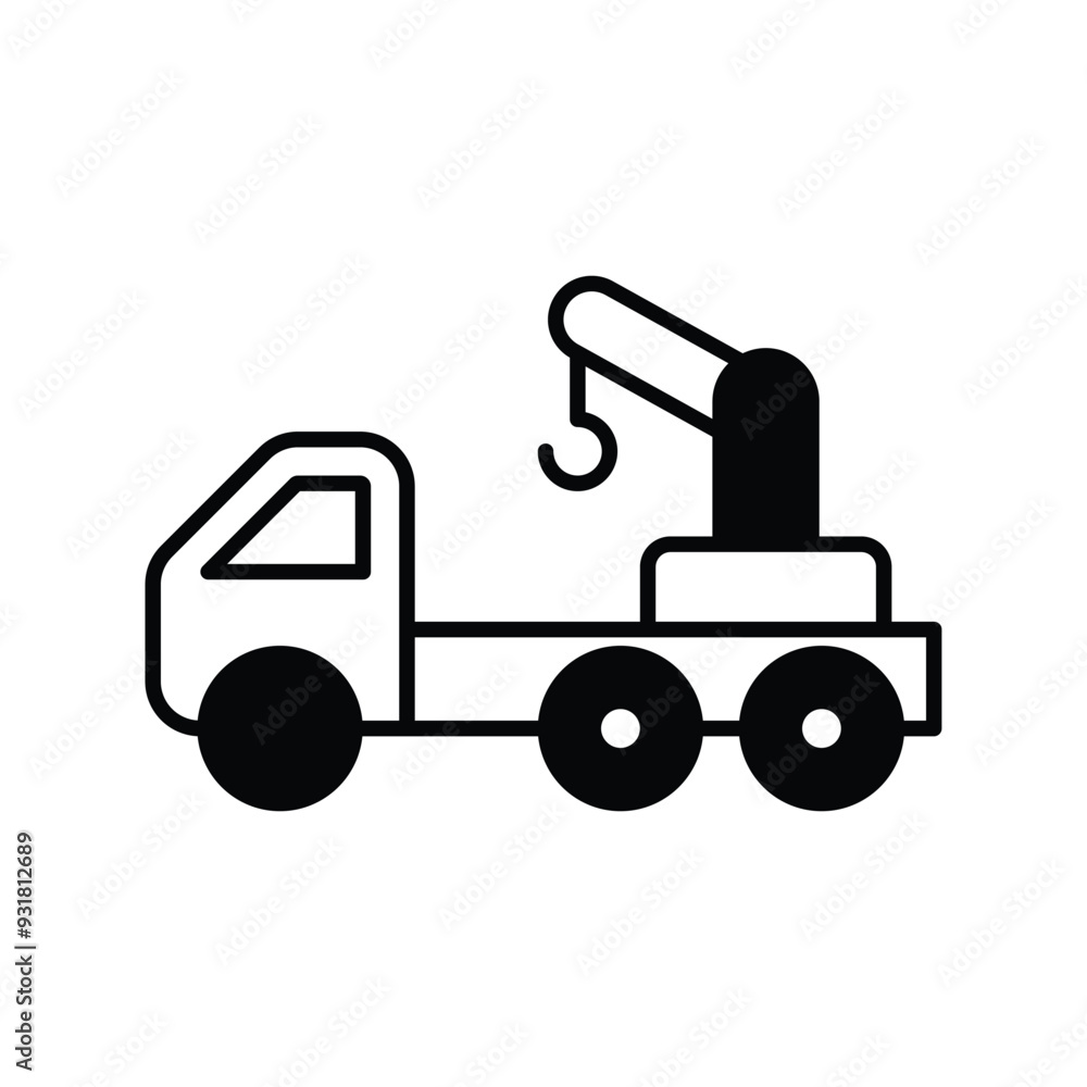 crane truck glyph icon with white background vector stock illustration crane truck glyph icon with white background vector stock illustration