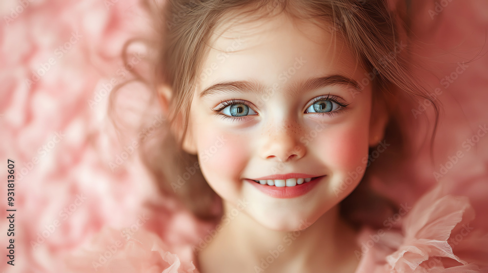 Closeup of a smiling girl in a pink dress, soft lighting, pastel pink background, cheerful expression Closeup of a smiling girl in a pink dress, soft lighting, pastel pink background, cheerful expression