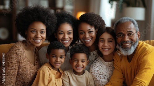 Multiple generations come together for a group photo in a beautifully decorated living room, capturing the joy and unity of family bonds.