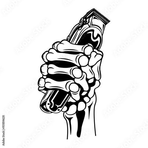 Skeleton Barber | Dead Barber | Hair Stylist | Barber Equipment | Hairdresser | Barber Skeleton Hand Fist | Hair Clipper | Men Salon  | Original Illustration | Vector and Clipart | Cutfile and Stencil