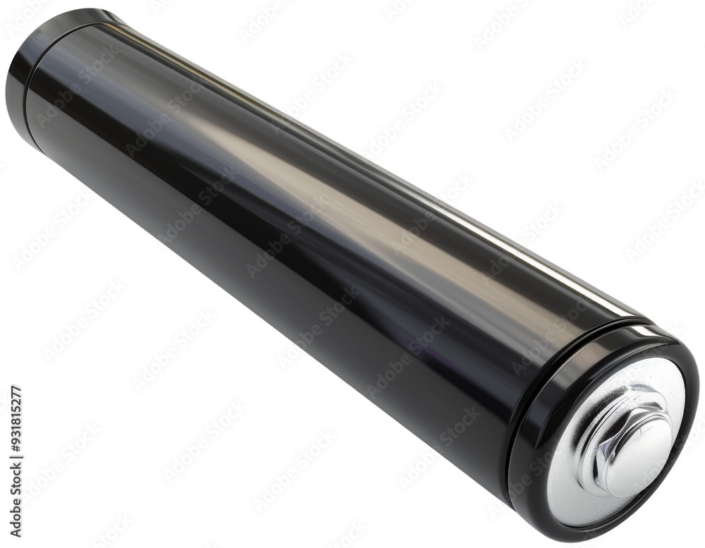 High-quality cylindrical battery with a sleek black design. cut out, PNG, isolated on transparent background. High-quality cylindrical battery with a sleek black design. cut out, PNG, isolated on transparent background.