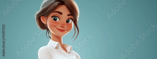 Cheerful cartoon woman in a white shirt photo