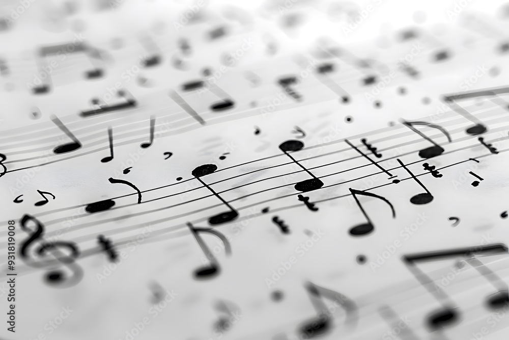 Close-Up of Sheet Music with Musical Notation and Symbols Close-Up of Sheet Music with Musical Notation and Symbols