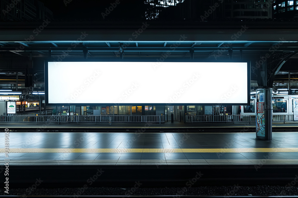 A solitary night at Sydney bus station with a blank billboard awaiting new messages A solitary night at Sydney bus station with a blank billboard awaiting new messages