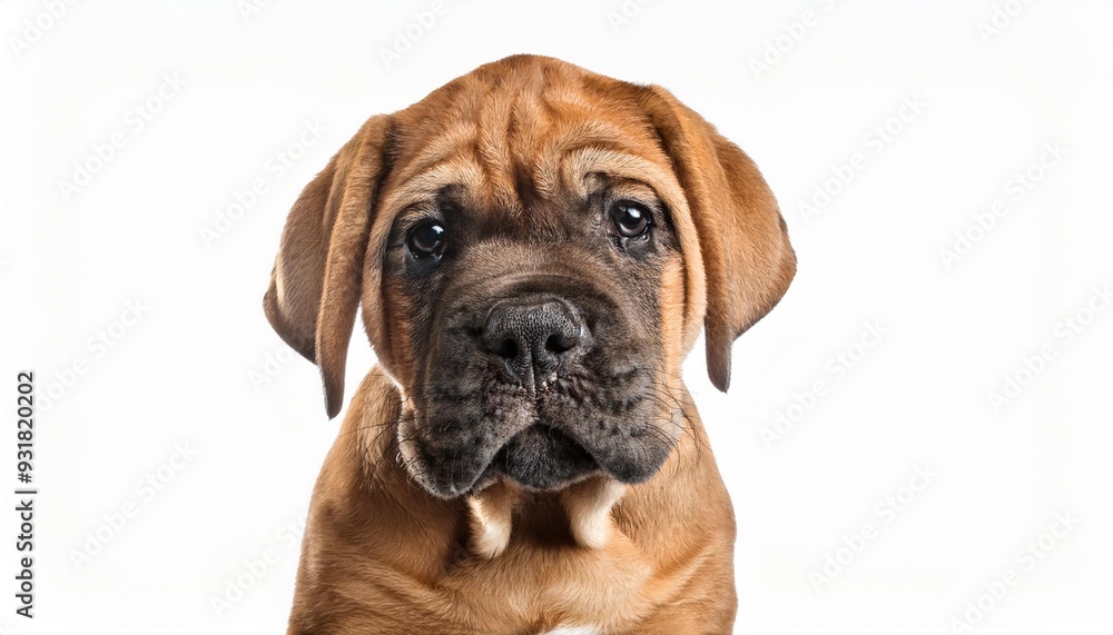マスティフの子犬のポートレート(Mastiff puppy portrait on white background)
マスティフの子犬のポートレート(Mastiff puppy portrait on white background)