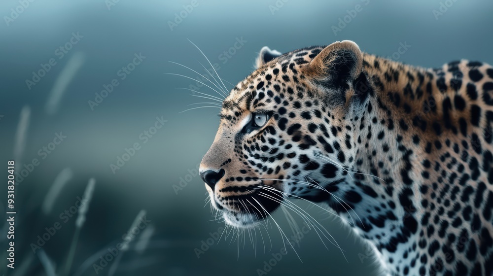 Obraz premium Majestic Leopard in Natural Habitat with Intense Gaze and Spotted Fur in the Wild