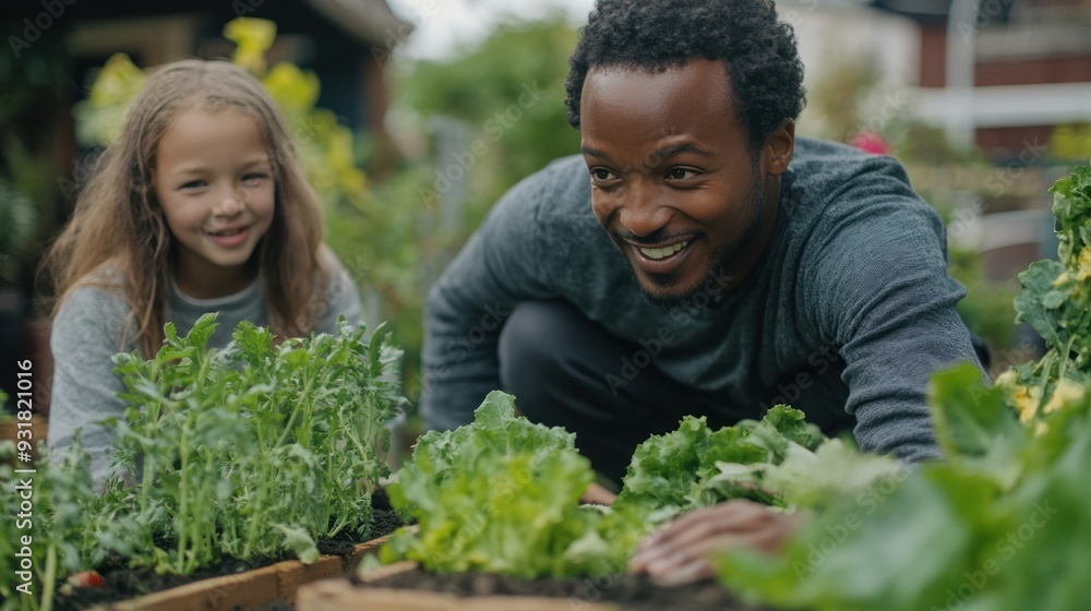 A diverse family working together to build a raised garden bed. A diverse family working together to build a raised garden bed.