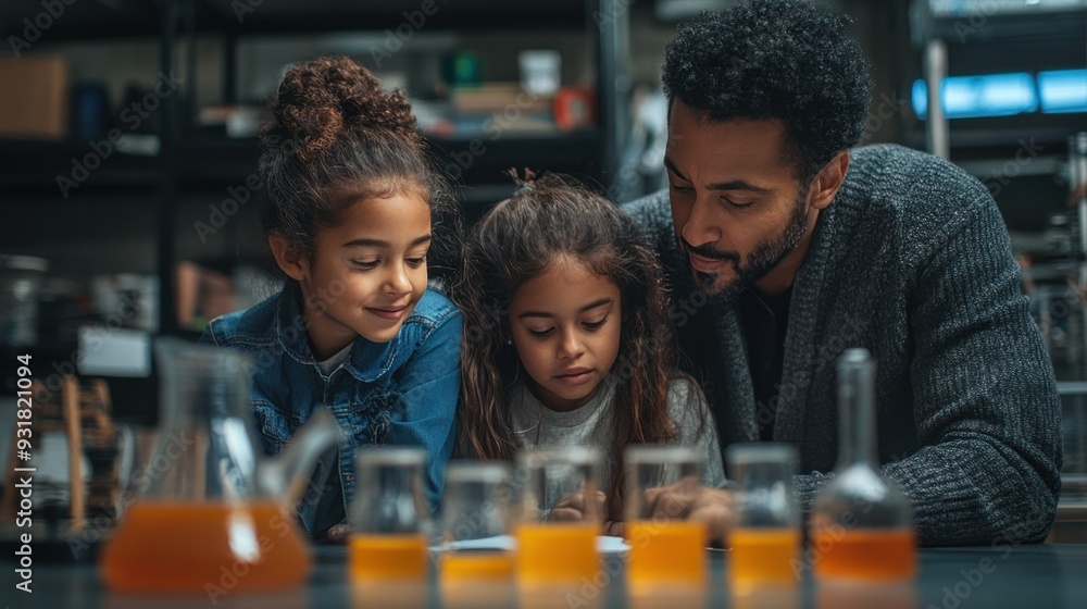 A diverse family working together on a school project, fostering teamwork. A diverse family working together on a school project, fostering teamwork.