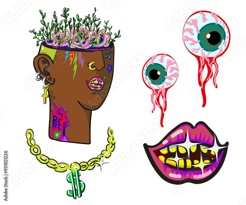 isolated illustration rap topic objects set in vector. object icon for poster sticker design logo print
