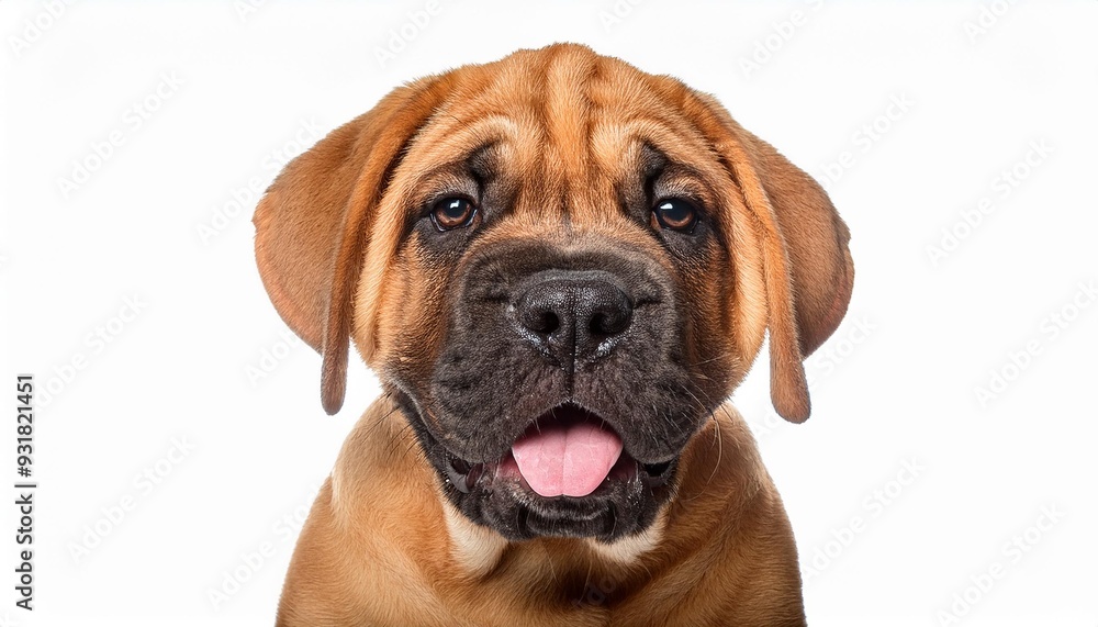 笑顔のマスティフの子犬のポートレート(Portrait of a smiling Mastiff puppy on white background)
笑顔のマスティフの子犬のポートレート(Portrait of a smiling Mastiff puppy on white background)