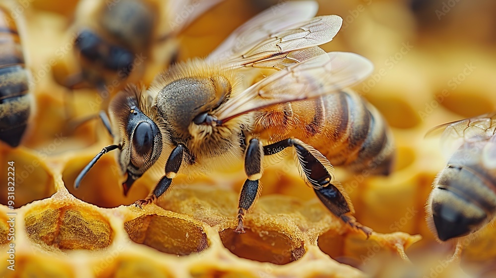 the queen (apis mellifera) marked with dot and bee workers around her - life of bee colony. the queen (apis mellifera) marked with dot and bee workers around her - life of bee colony.