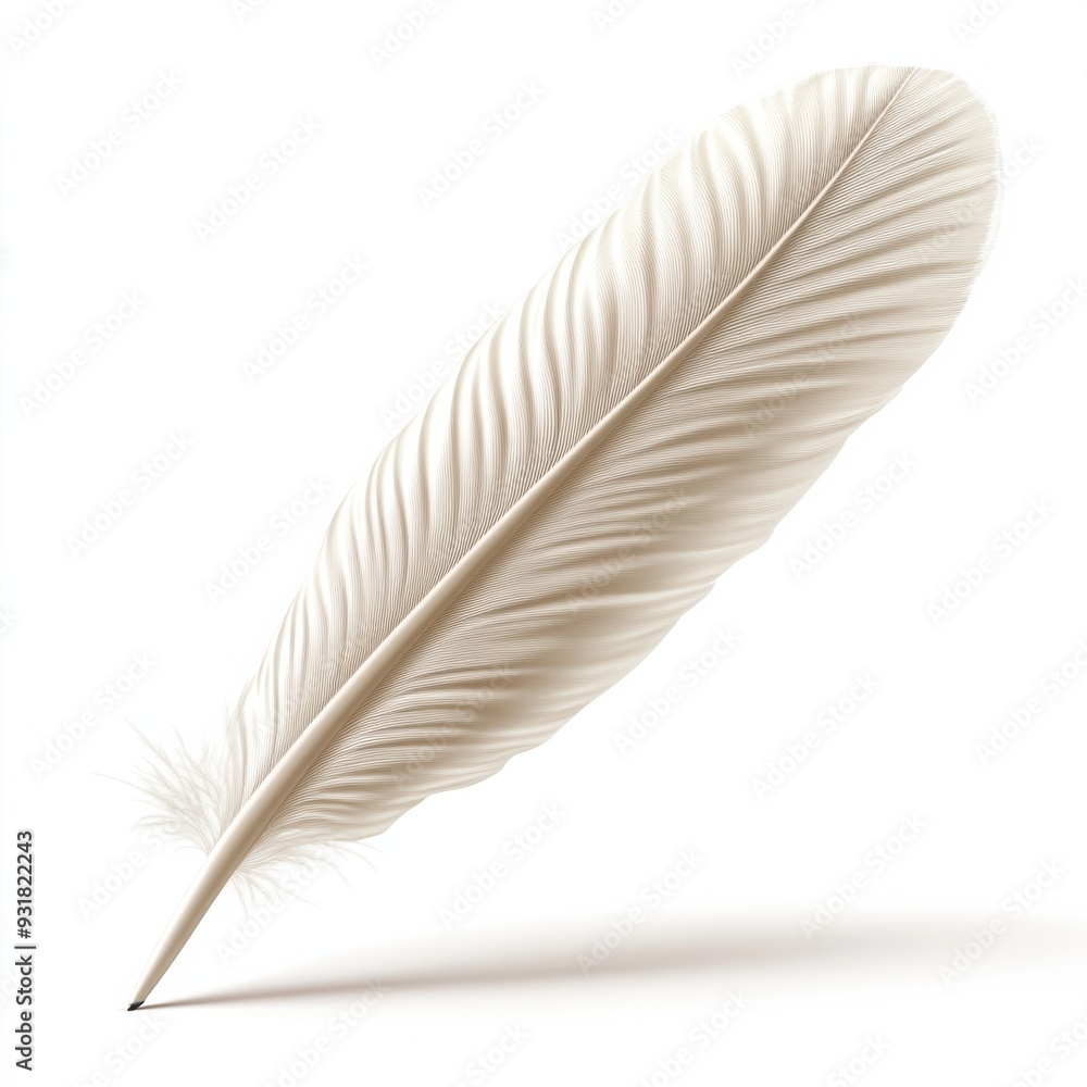 Fototapeta premium A feather is shown on a white background with no other objects, AI