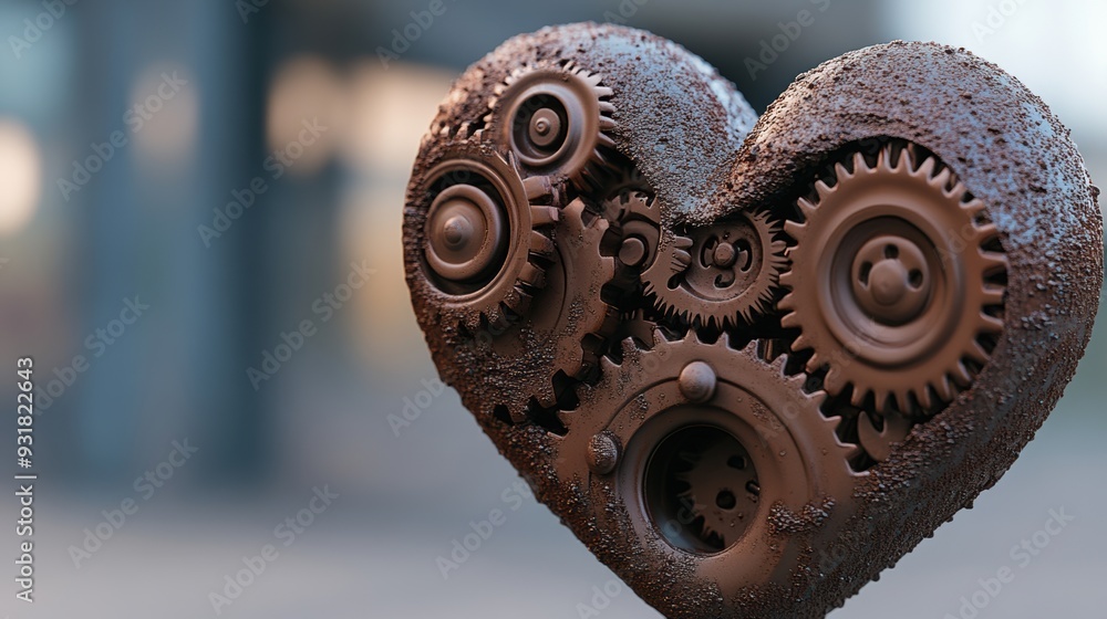 A heart shaped object made of chocolate with gears inside, AI A heart shaped object made of chocolate with gears inside, AI