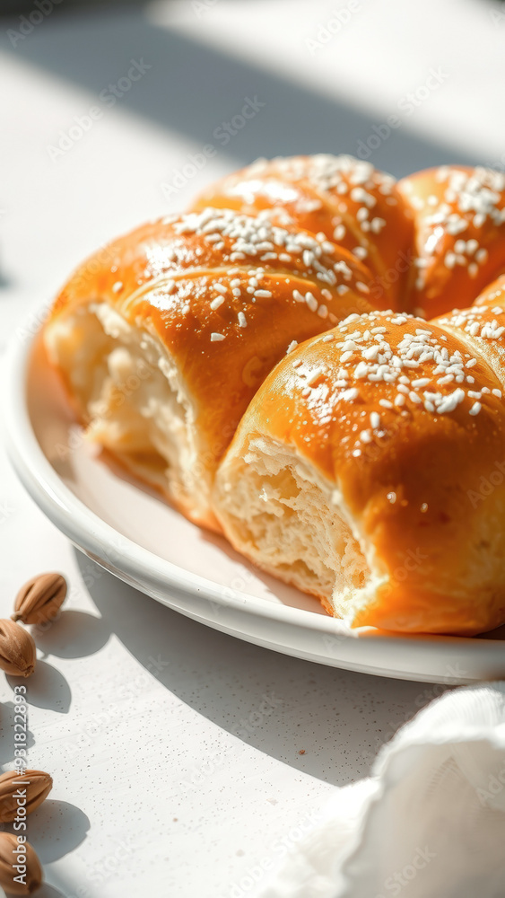 Closeup of Freshly Baked Bread Rolls with Sprinkles on a White Plate Closeup of Freshly Baked Bread Rolls with Sprinkles on a White Plate
