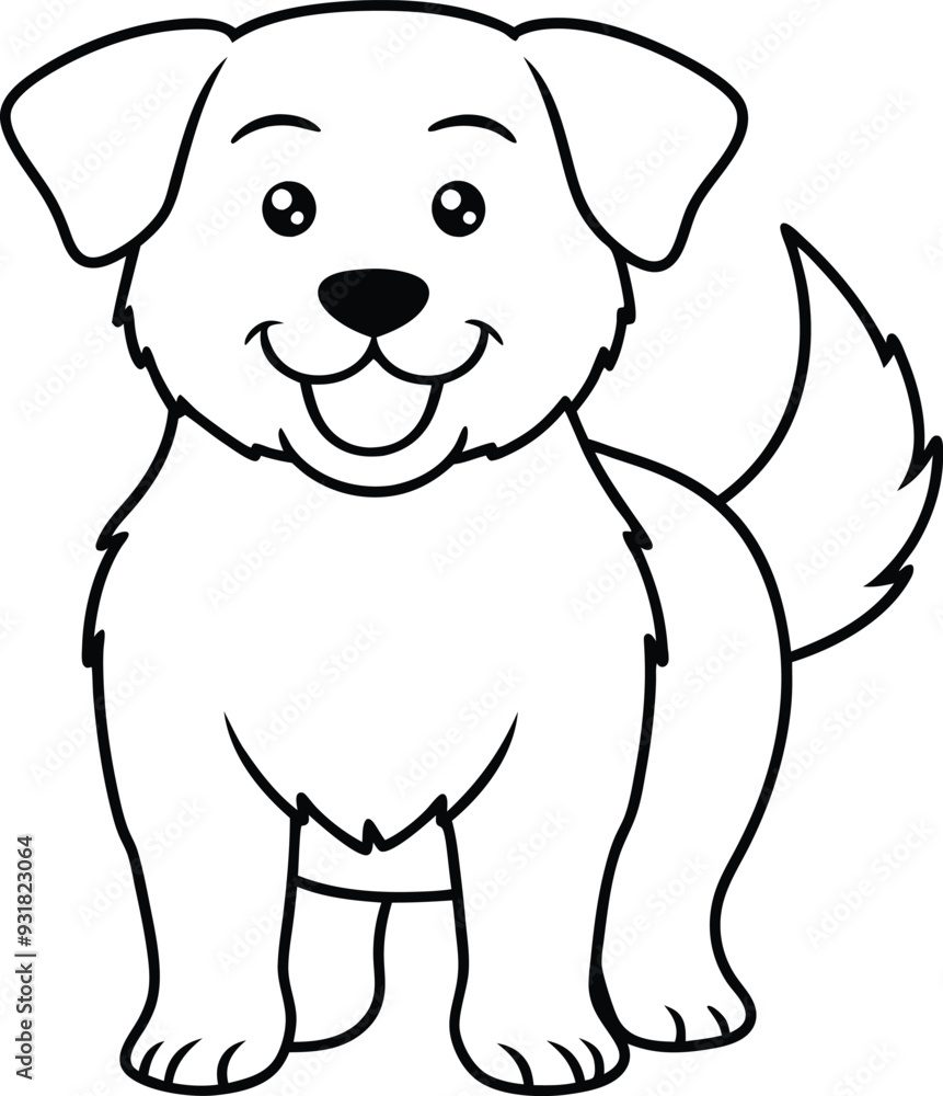 Kids will love coloring this cute, smiling dog. Black and white page designed for creativity and fun Kids will love coloring this cute, smiling dog. Black and white page designed for creativity and fun