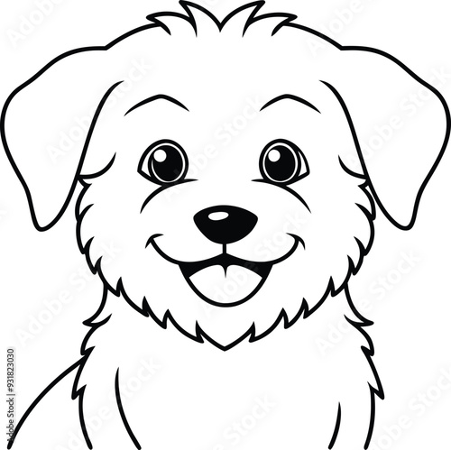 Joyful dog coloring page in black and white for children. An easy way to let kids express their creativity and have fun