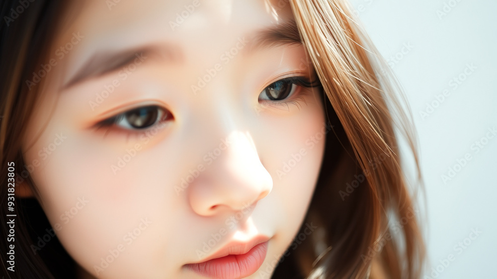 Close-up Portrait of a Young Woman with Soft Skin and Long Hair Close-up Portrait of a Young Woman with Soft Skin and Long Hair