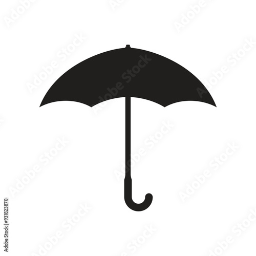 Black umbrella icon with straight lines and rounded dome, isolated on a white background.