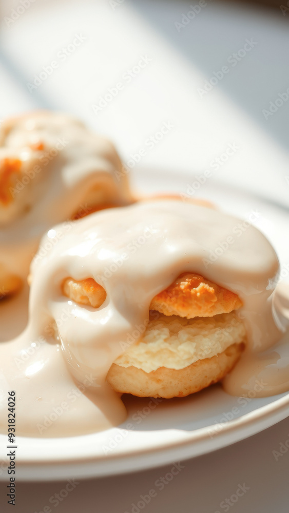 Close Up of Cream Covered Scones on Plate Close Up of Cream Covered Scones on Plate