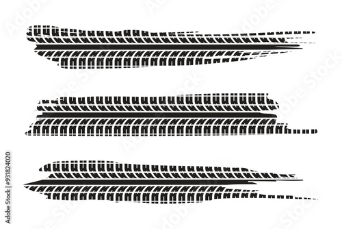 Black tire marks on a white background, horizontal stripes, tread marks, wear, rubber imprint.