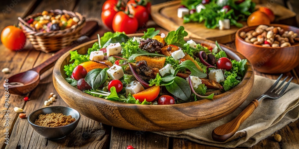 Earthy Bean Bounty: Warm, rustic salad with a grounding atmosphere, natural textures, and a focus on wholesome ingredients. Earthy Bean Bounty: Warm, rustic salad with a grounding atmosphere, natural textures, and a focus on wholesome ingredients.