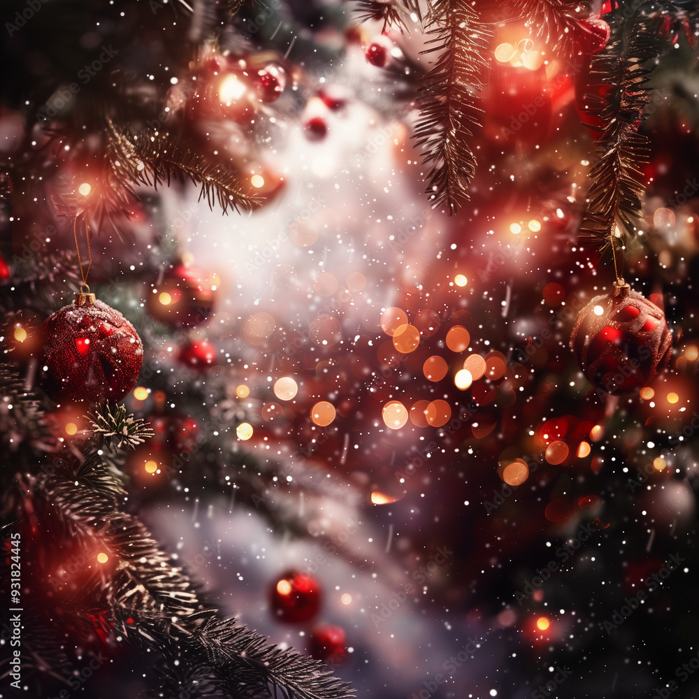 blurred red & orange christmas holidays background with xmas tree, lights & baubbles; bokeh effect; magical backdrop blurred red & orange christmas holidays background with xmas tree, lights & baubbles; bokeh effect; magical backdrop