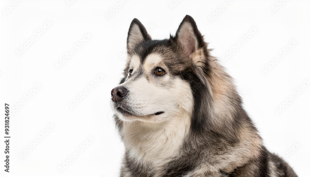 アラスカン・マラミュートのポートレート(Alaskan Malamute portrait on white background)
アラスカン・マラミュートのポートレート(Alaskan Malamute portrait on white background)
