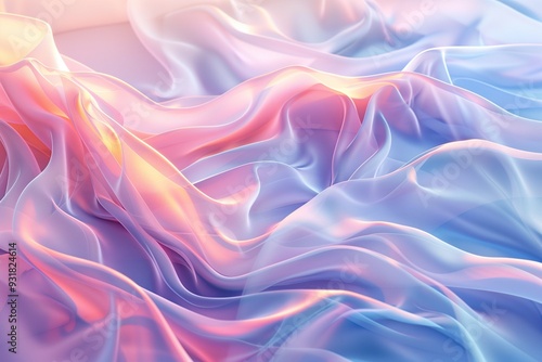 Abstract background of soft pastel pink and blue fabric waves.