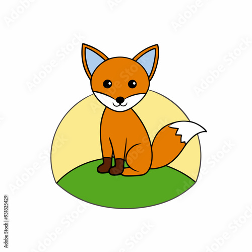  A Fox watching the sunrise from a hilltop vector illustration