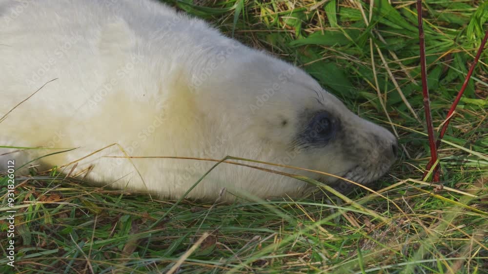 Atlantic Grey seals breed, pups with white fur. Mothers nurture, stroke, bond. Seals bask in the warm November sun, pups and moms playing. Atlantic Grey seals breed, pups with white fur. Mothers nurture, stroke, bond. Seals bask in the warm November sun, pups and moms playing.