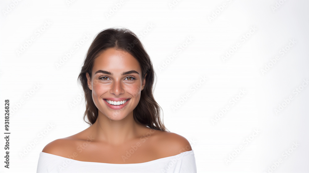 A lovely young woman with smooth healthy skin and bright smile isolated on white background. A lovely young woman with smooth healthy skin and bright smile isolated on white background.