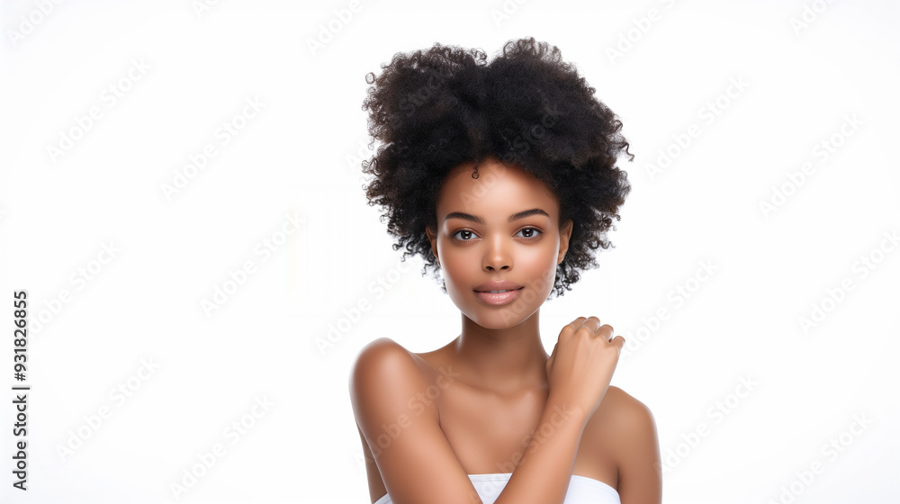 Young African woman with flawless, healthy skin and a captivating smile, showcasing her natural beauty in a minimalist setting. Young African woman with flawless, healthy skin and a captivating smile, showcasing her natural beauty in a minimalist setting.
