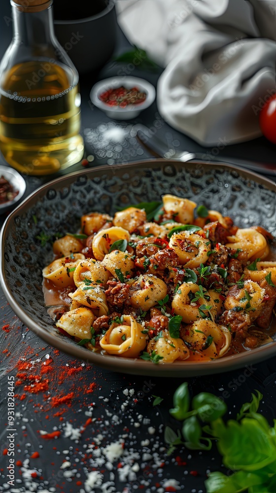 Appetizing tortellini with meat, Italian food Appetizing tortellini with meat, Italian food
