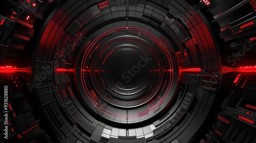 Abstract Futuristic Tunnel with Red Lights.