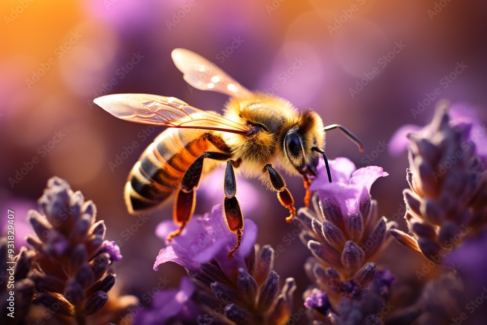 Fototapeta premium Bees and flowers royalty purple background image