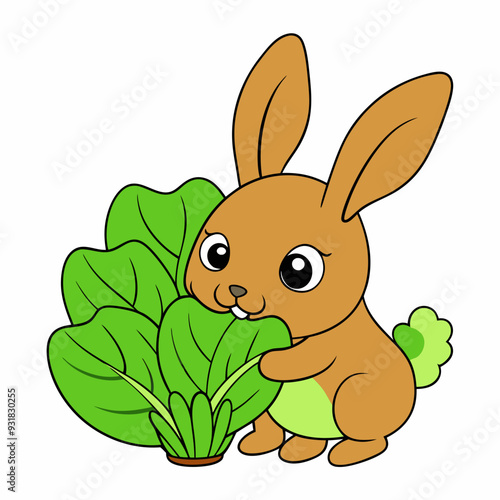 A Rabbit nibbling on fresh green lettuce in a garden vector illustration