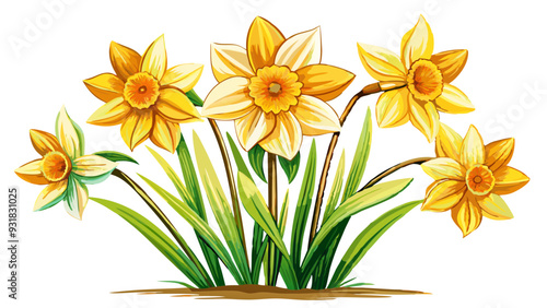 daffodil illustration, daffodil flower vector art, daffodil flower illustration, daffodil vector, bouquet of yellow daffodils