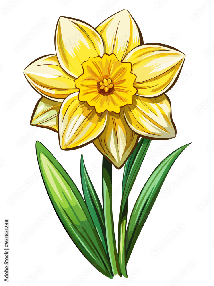 Fototapeta premium daffodil illustration, daffodil flower vector art, daffodil flower illustration, daffodil vector, yellow flower isolated on white background