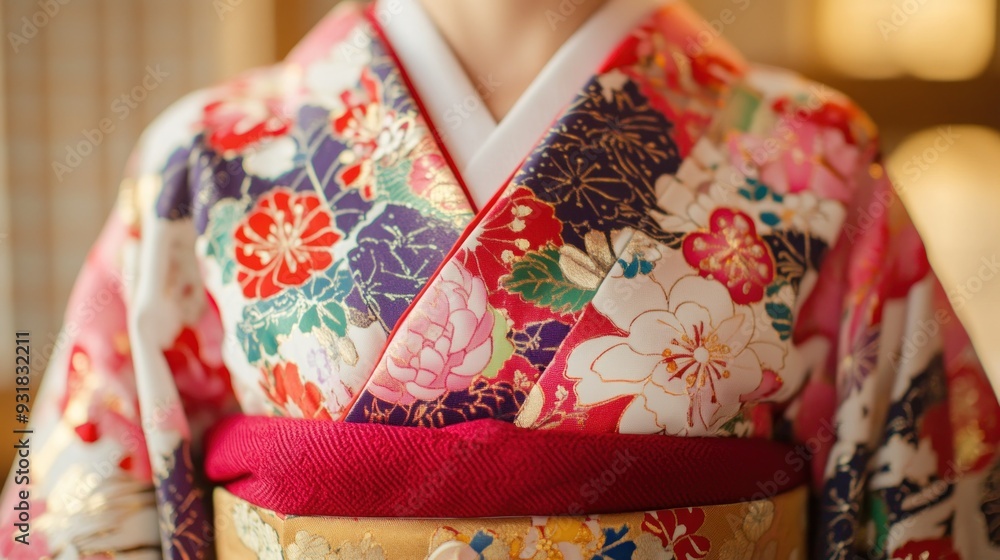 Traditional Japanese Kimono with Intricate Floral Patterns Traditional Japanese Kimono with Intricate Floral Patterns
