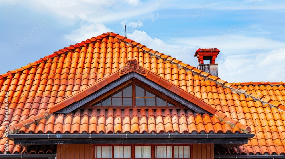 Orange Tile Roof Against Blue Sky Orange Tile Roof Against Blue Sky