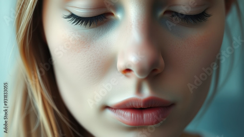 Closeup of a woman's face with eyes closed