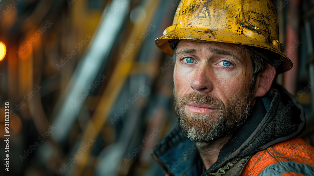 Worker fixing hydraulic hose on rig Worker fixing hydraulic hose on rig