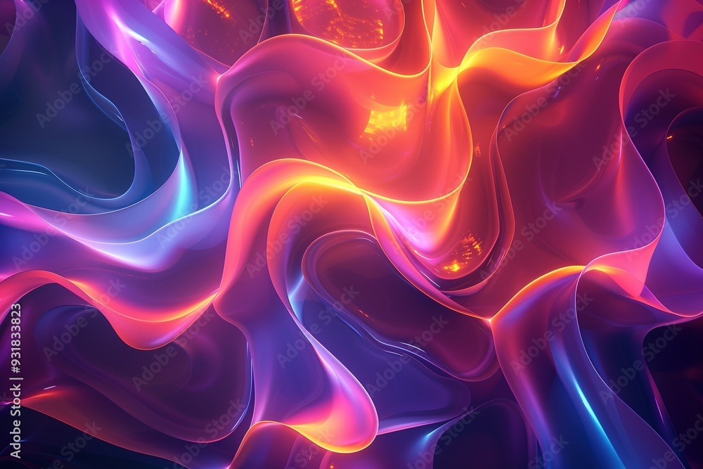Fototapeta premium Abstract background with vibrant, colorful, wavy, glowing lines in pink, orange and blue colors.