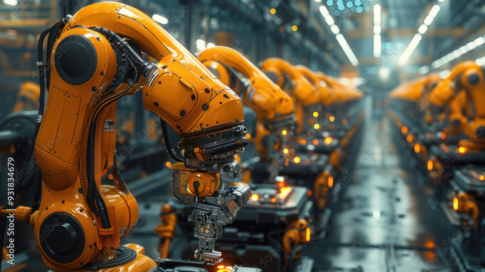 AI robots at a futuristic construction site AI robots at a futuristic construction site