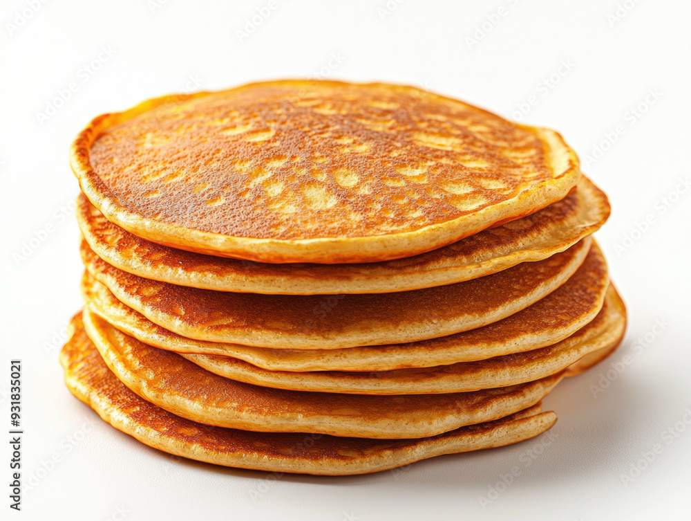 Stack of seven golden brown pancakes on a white background, perfect for breakfast visuals, food blogs, and culinary magazines. Stack of seven golden brown pancakes on a white background, perfect for breakfast visuals, food blogs, and culinary magazines.