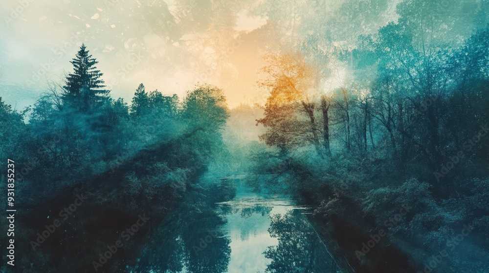 A Mystical River Winding Through a Dreamy Forest A Mystical River Winding Through a Dreamy Forest
